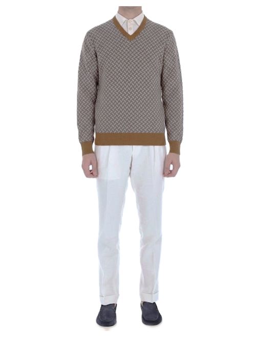 DrumohrMaglia scollo V fantasia biscottino in cotone Drumohr | D9LZ482N724DUSTYB+541BISCUIT